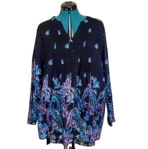 Women's 2XL Tunic Shirt Boho Long Sleeve Light Weight Black Blue And Pur…